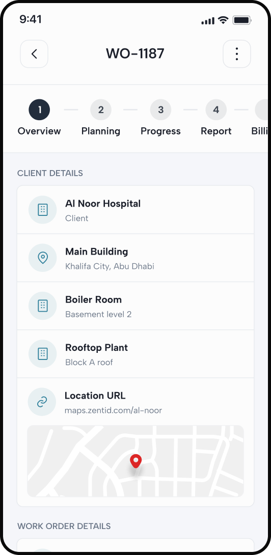 Zentid mobile app work order screen
